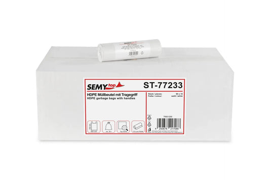 SemyTop HDPE Müllbeutel extra, mit Tragegriff, weiß, 35 l, 650 x 700 mm