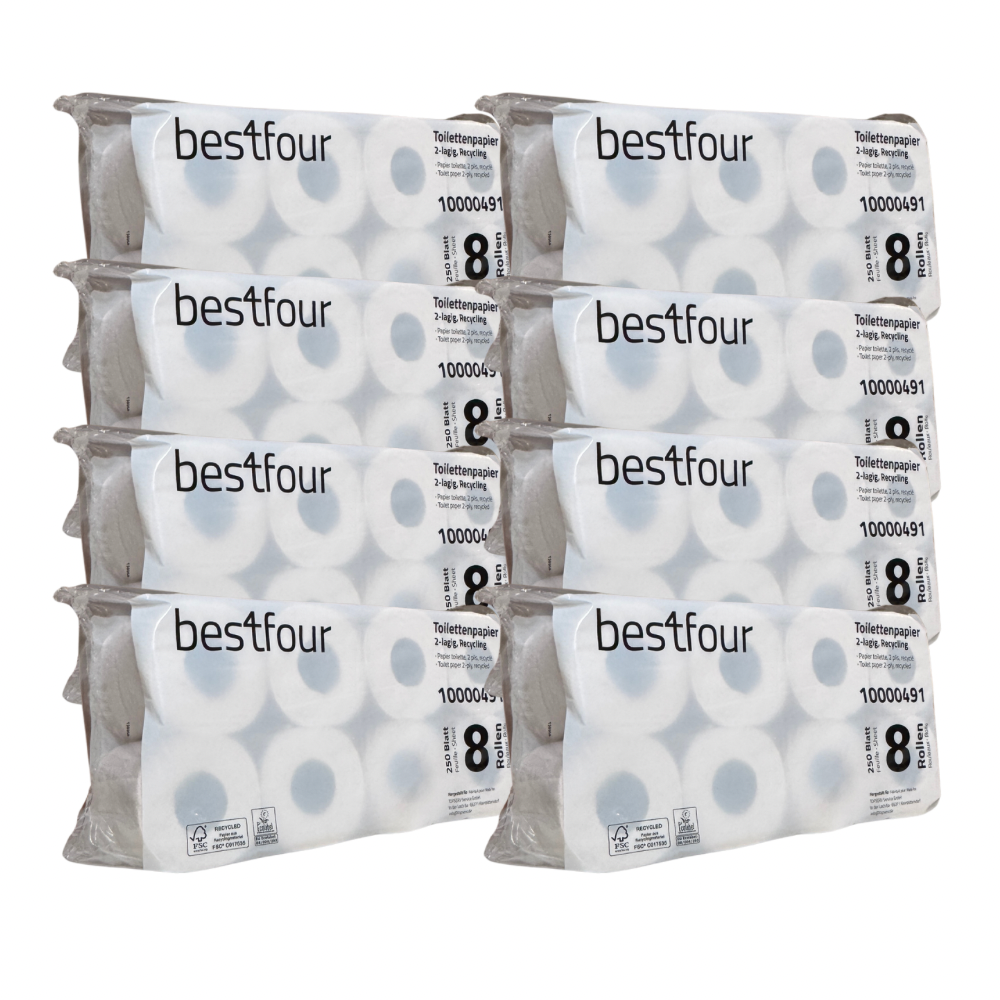 Bestfour Toilettenpapier neutral, recycling, weiß, 2-lg., 250 Blatt 8 x 8 Rollen