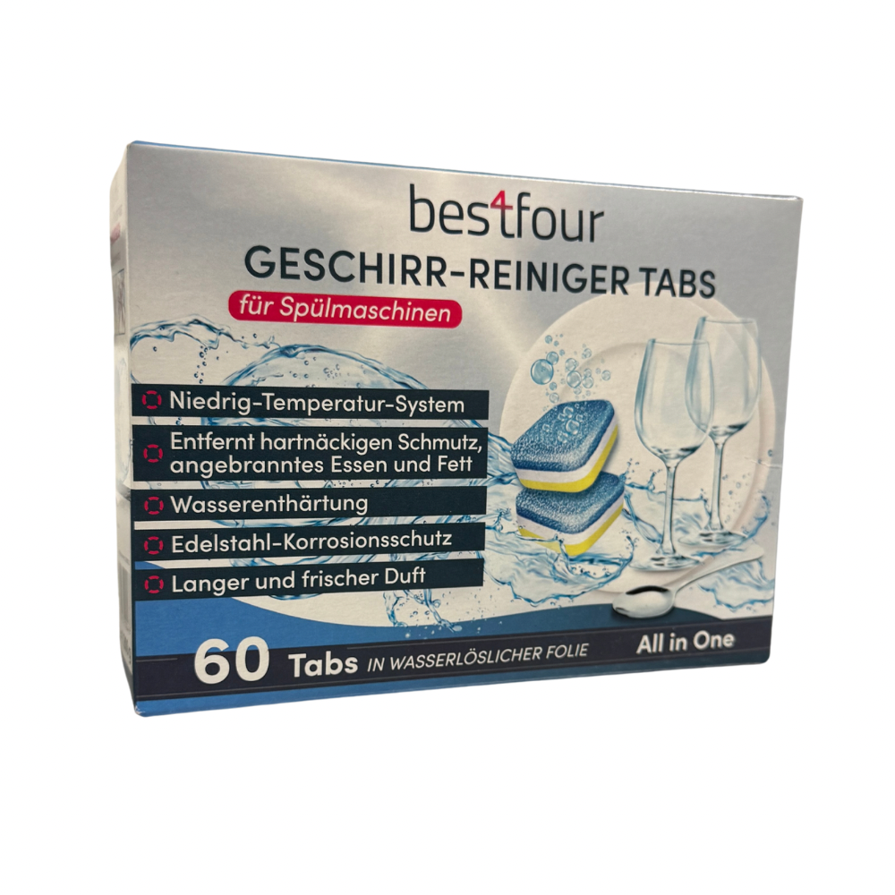 Bestfour Geschirrreiniger-Tabs, all-in-1, 60 x 20g in wasserlöchlicher Folie