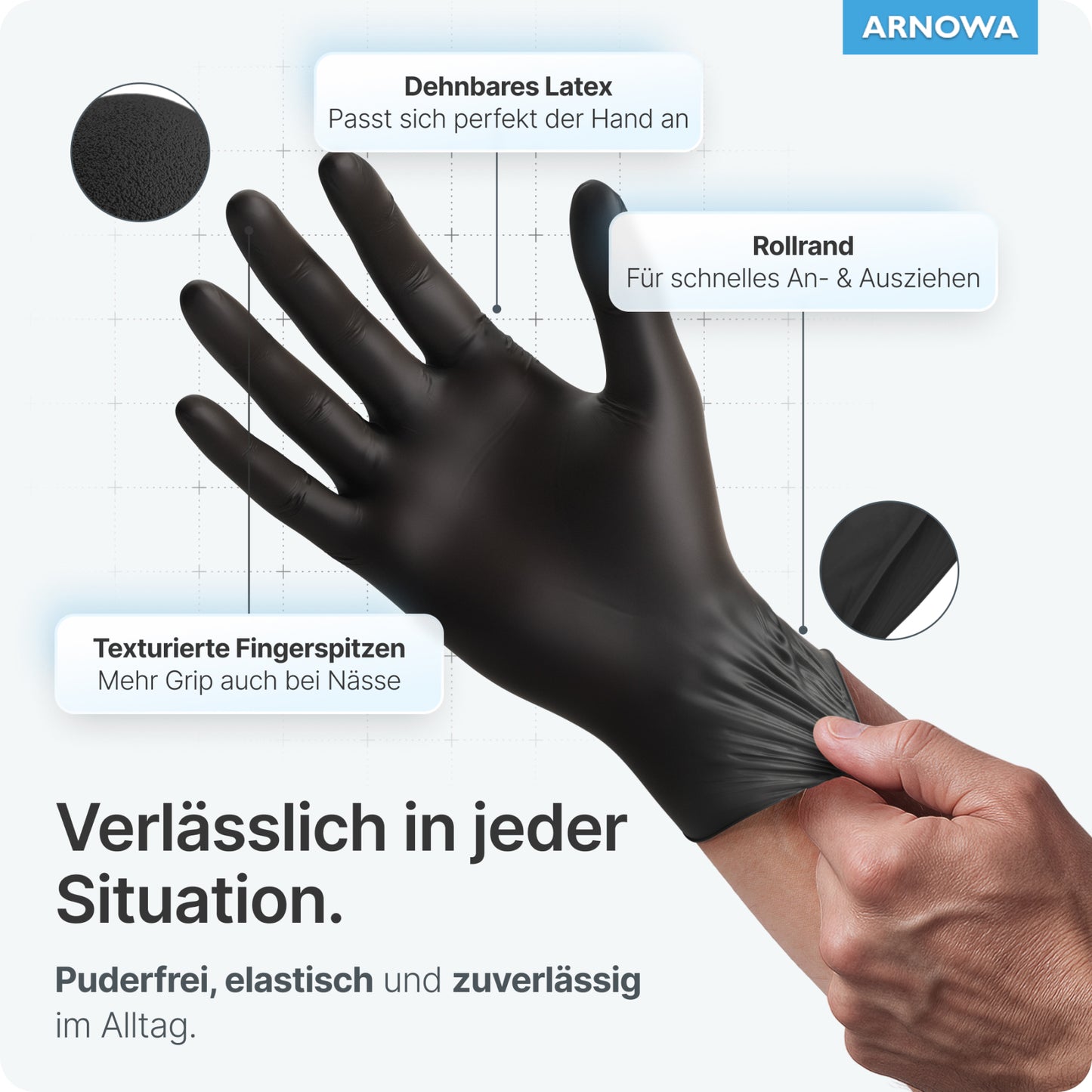 ARNOMED Latex Black Einmalhandschuhe, puderfrei, schwarz