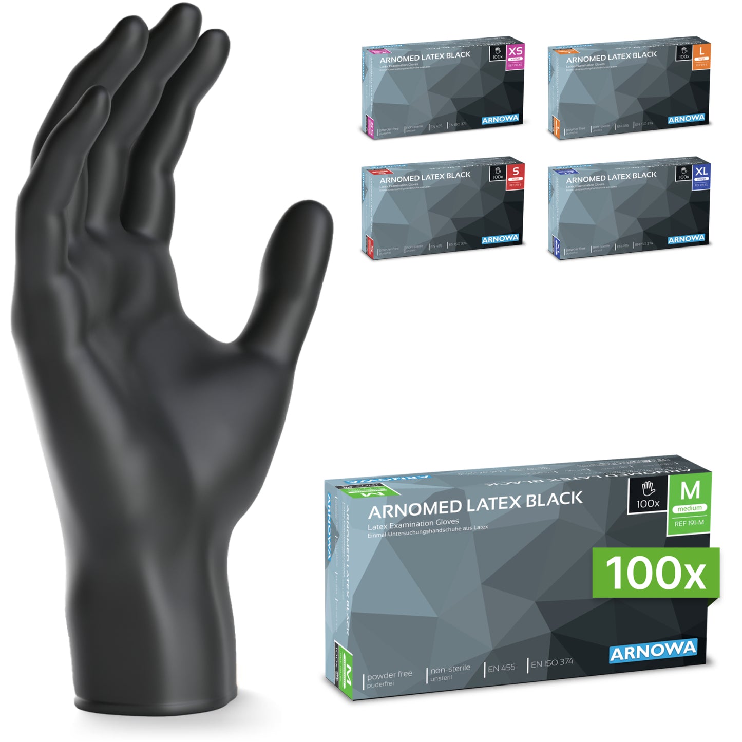 ARNOMED Latex Black Einmalhandschuhe, puderfrei, schwarz