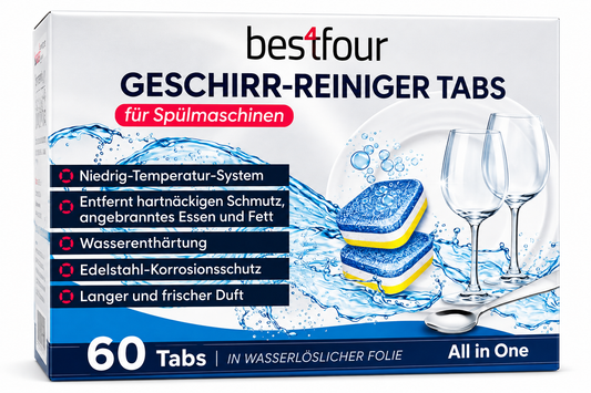 Bestfour Geschirrreiniger-Tabs, all-in-1, 60 x 20g in wasserlöchlicher Folie
