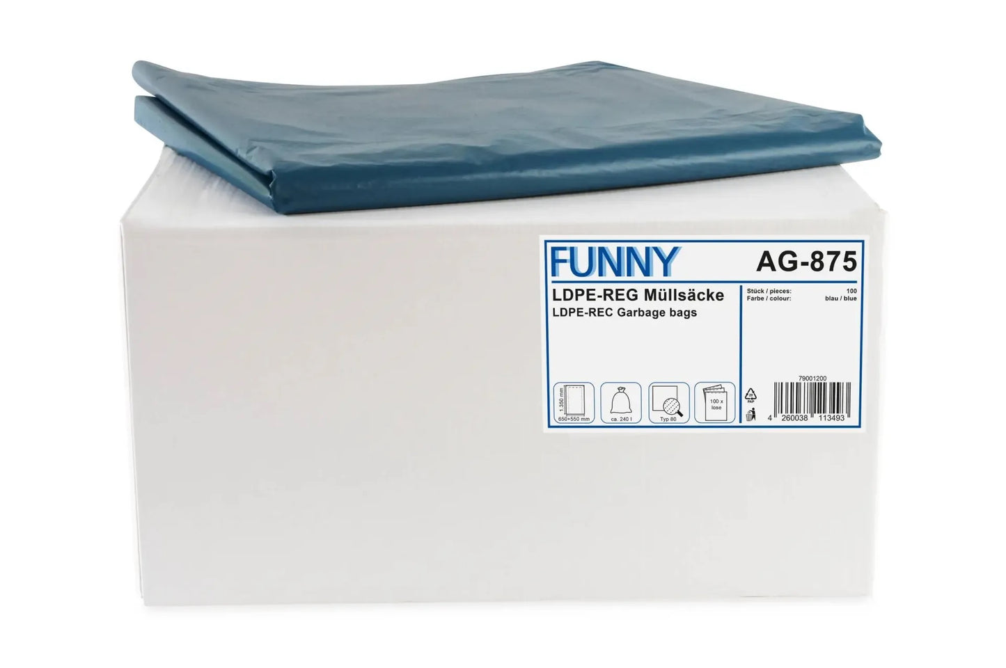 FUNNY LDPE-Regenerat Müllsäcke, blau, lose Typ 80, 240 l
