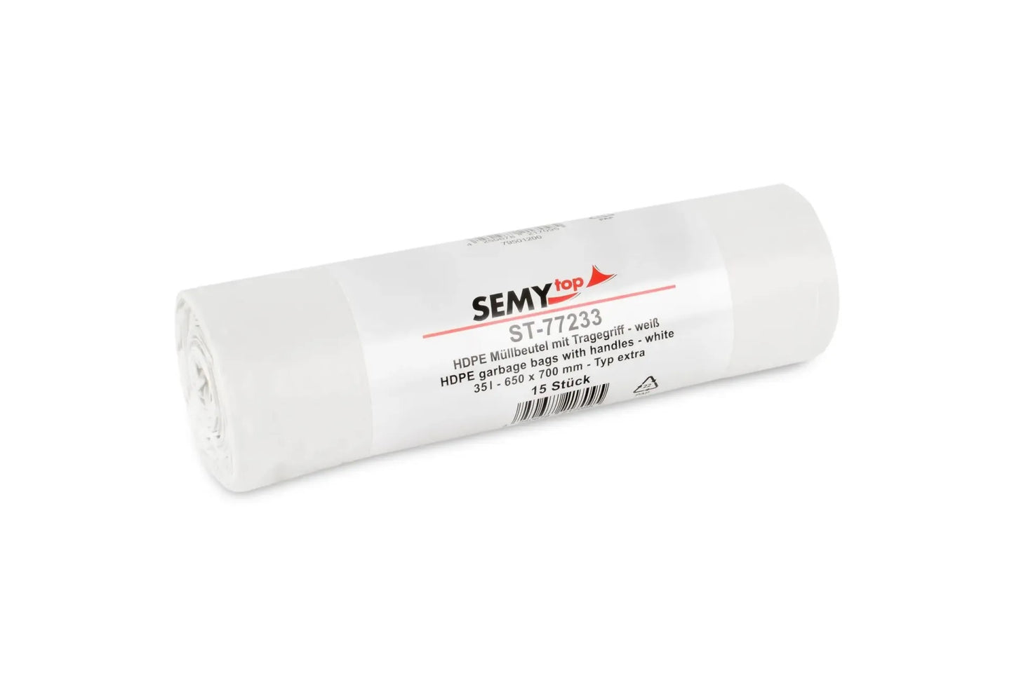 SemyTop HDPE Müllbeutel extra, mit Tragegriff, weiß, 35 l, 650 x 700 mm