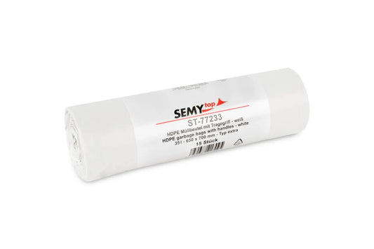 SemyTop HDPE Müllbeutel extra, mit Tragegriff, weiß, 35 l, 650 x 700 mm