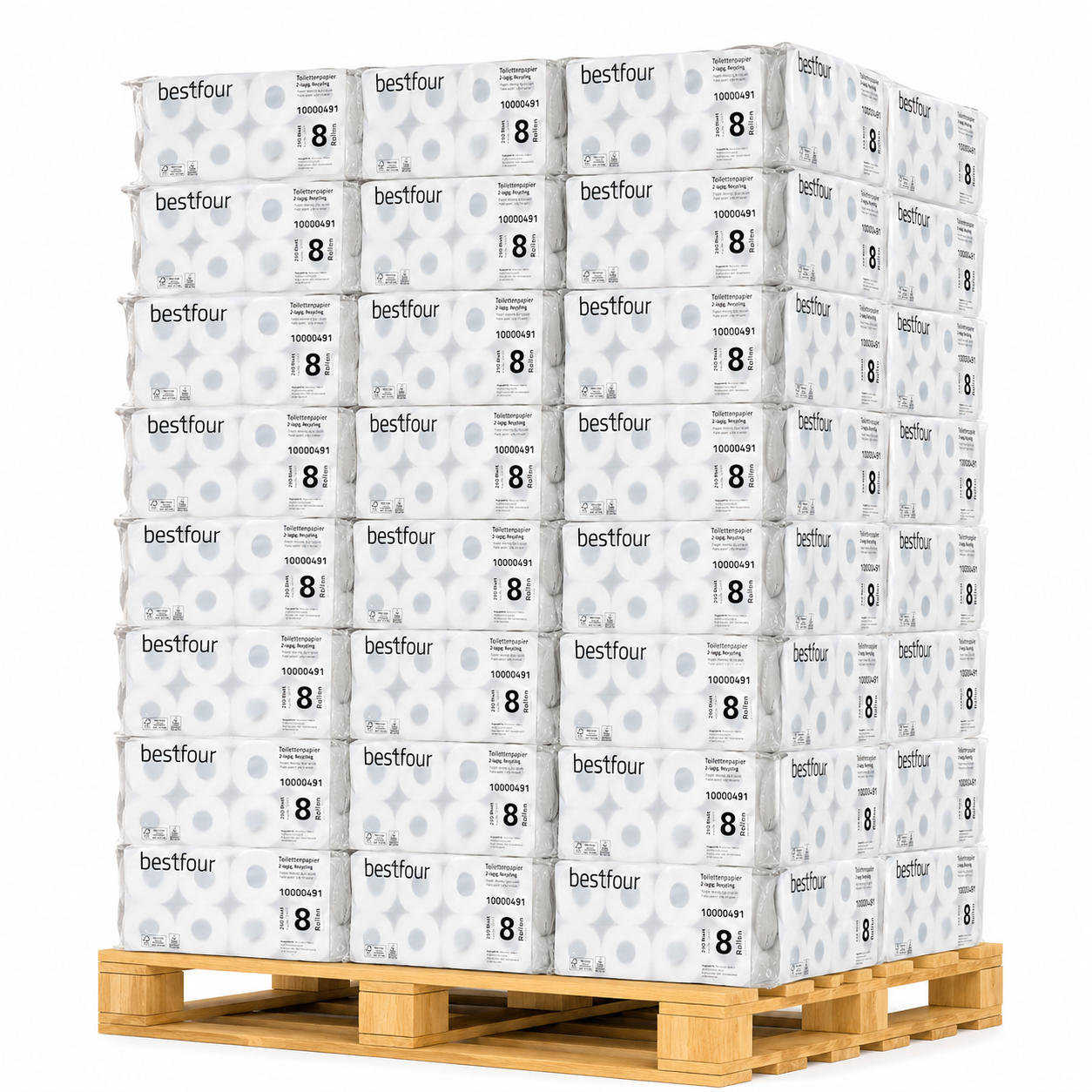 Bestfour Toilettenpapier neutral, recycling, weiß, 2-lg., 250 Blatt 8 x 8 Rollen