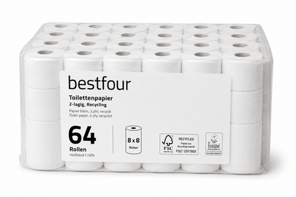 Bestfour Toilettenpapier neutral, recycling, weiß, 2-lg., 250 Blatt 8 x 8 Rollen