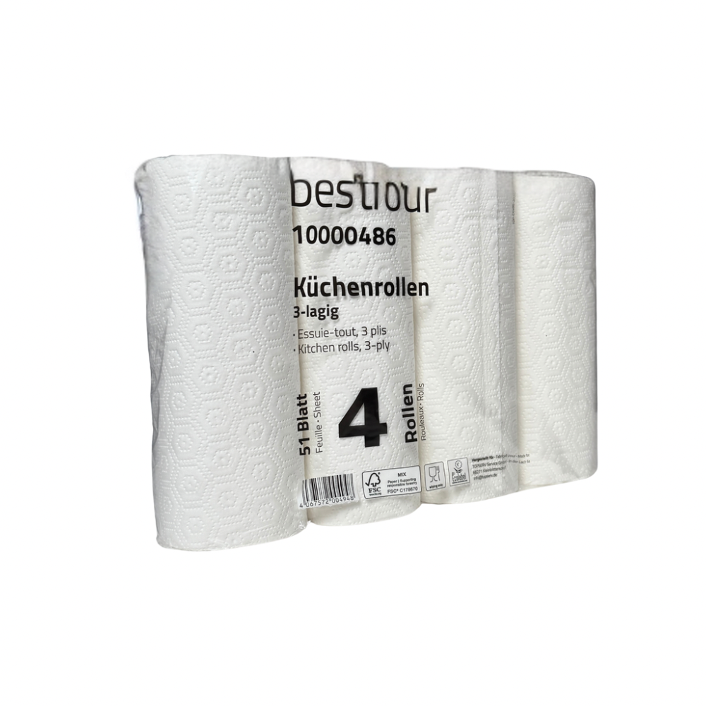 Bestfour Küchenrollen 100% Zellstoff, Hochweiß, 3-lg., 26 x 22 cm, 51 Blatt