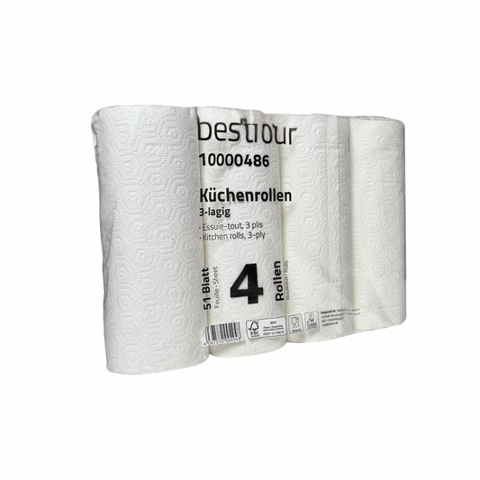 Bestfour Küchenrollen 100% Zellstoff, Hochweiß, 3-lg., 26 x 22 cm, 51 Blatt