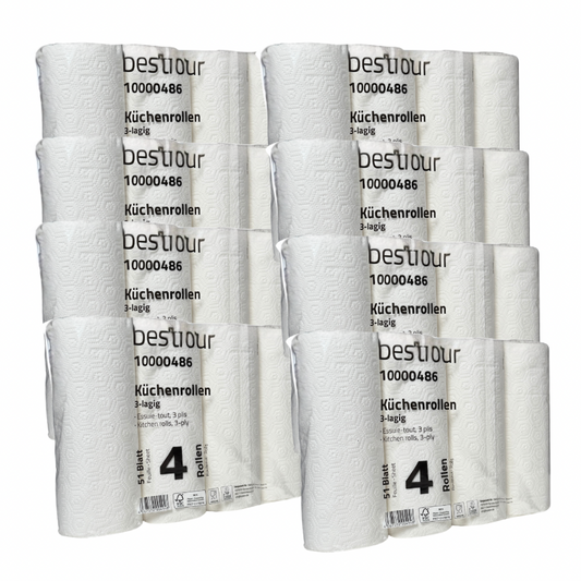 Bestfour Küchenrollen 100% Zellstoff, Hochweiß, 3-lg., 26 x 22 cm, 51 Blatt