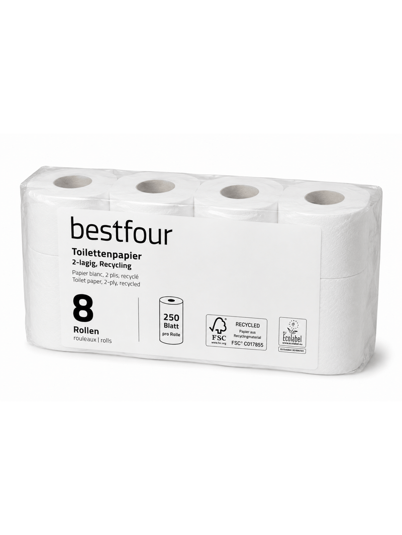 Bestfour Toilettenpapier neutral, recycling, weiß, 2-lg., 250 Blatt 8 x 8 Rollen