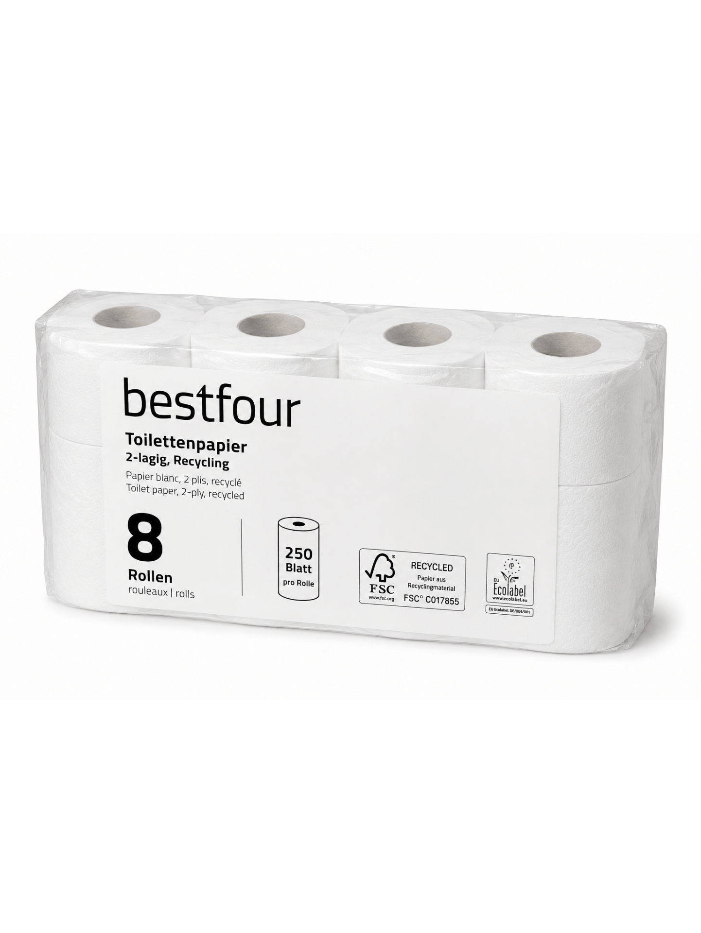 Bestfour Toilettenpapier neutral, recycling, weiß, 2-lg., 250 Blatt 8 x 8 Rollen